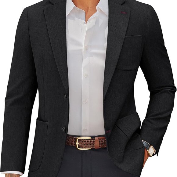 Mens Blazer Casual Two Button Sport Coats Notched Lapel Solid Suit Jackets